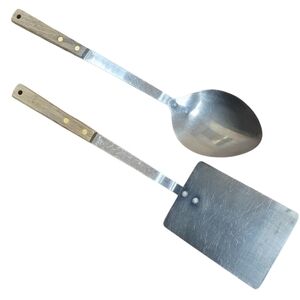 MCM Stainless Steel Utensil Set with Wooden Handles. Spoon & Spatula. Japan.